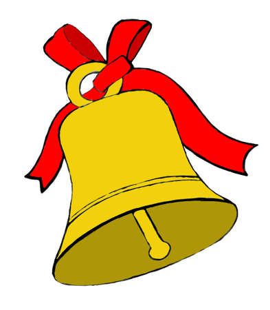 Decorative golden bell with a red ribbon for holiday. The Author - Peshkareva Irinaの写真素材