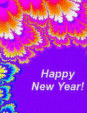 Happy New Year greetings on fractal backgroundの写真素材