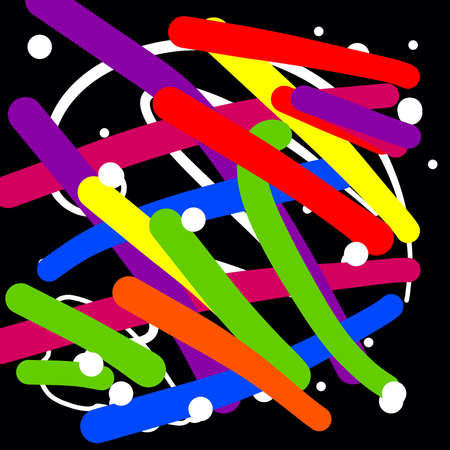 Decorative abstract background with multicolored lines, stripes and circlesの写真素材