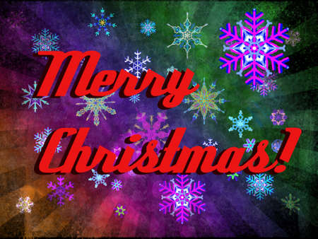 Decorative postcard Merry Christmas with a snowflakes in a bright colors. The Author - Peshkareva Irinaの写真素材