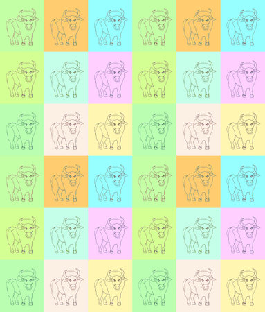 Pattern with a bulls -symbol of the year in the style of Pop art. The Author - Peshkareva Irinaの写真素材