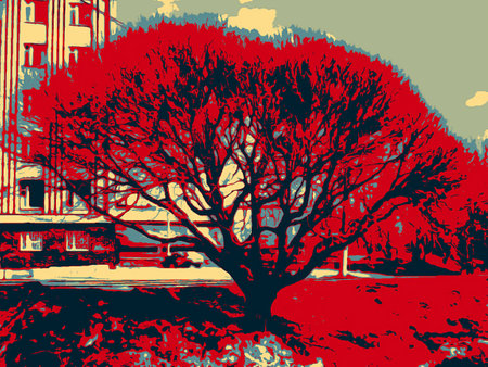 Urban landscape with a tree in Smolensk in a the style of Pop Art and Hope in the bright colors. The Author - Peshkareva Irinaの写真素材