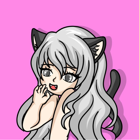 illustration art cute chibi cat girl character designのイラスト素材