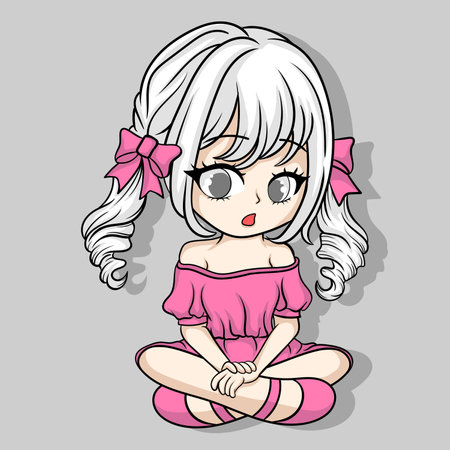 illustration art cute girl chibi pink character designのイラスト素材