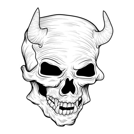 illustraion monochrome art demon skull chaacter designのイラスト素材
