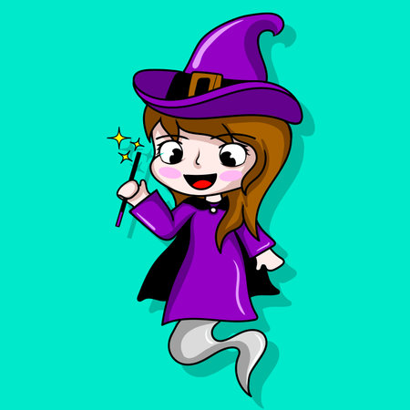 illustration art cute the witch character designのイラスト素材