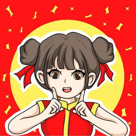 illustration art cute chibi chinese girl character designのイラスト素材