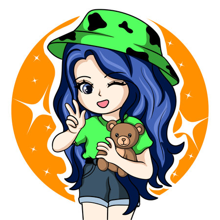 illustration art cute girl using cat costume character designのイラスト素材
