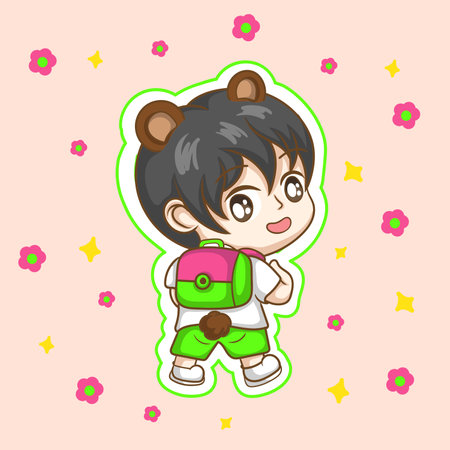Cute little boy with backpack. Vector illustration in cartoon style.のイラスト素材
