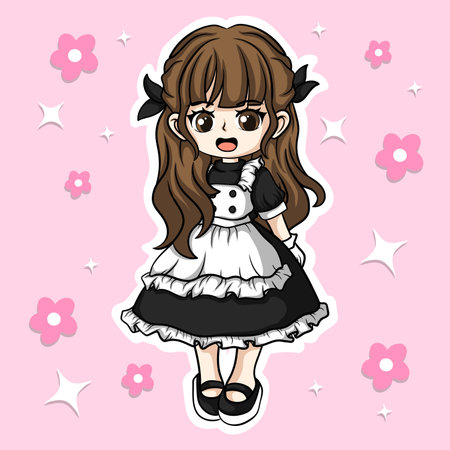 Cute little girl in a dress with a toy bear. Vector illustration.のイラスト素材