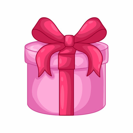 Gift box with pink bow isolated on white background. Vector illustration.のイラスト素材