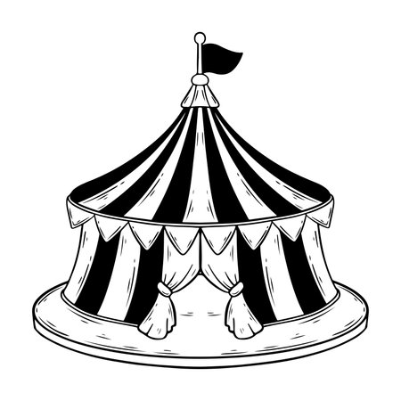 circus tent icon cartoon vector illustration graphic design in black and whiteのイラスト素材