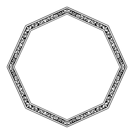 Black and white round frame with decorative elements. Vector clip art.のイラスト素材