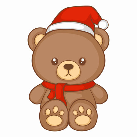 Cute teddy bear in red christmas hat. Vector illustrationのイラスト素材
