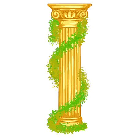 Ancient column with green ivy isolated on white background. Vector illustration.のイラスト素材