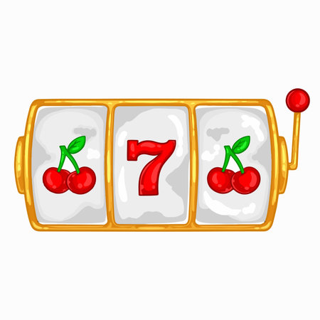 Slot machine with red cherries on white background. Vector illustration.のイラスト素材