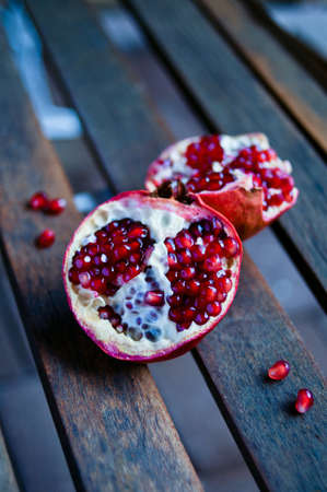 Two halves of pomegranateの写真素材