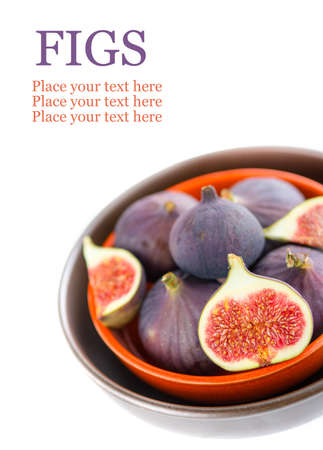 Bowl of figs isolated on white with place for textの写真素材