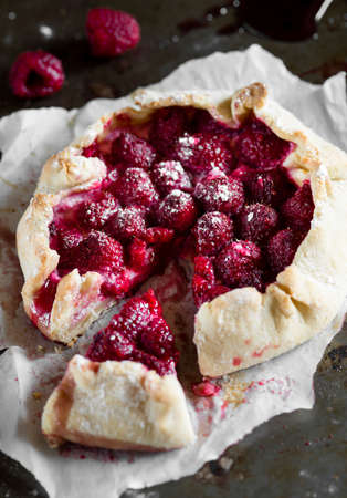 Autumn dessert raspberry galette with cream cheese