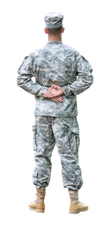 US Army soldier in Parade rest position. Back view, isolated on white backgroundの写真素材