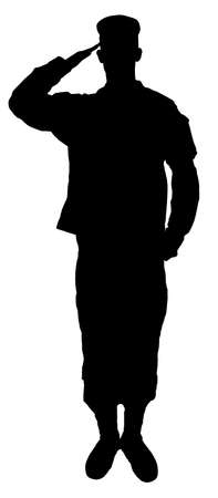 Saluting army soldier's  silhouette isolated on whiteの写真素材