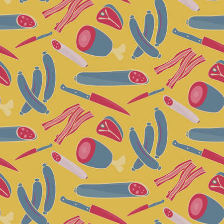 Seamless vector meat pattern on yellowのイラスト素材
