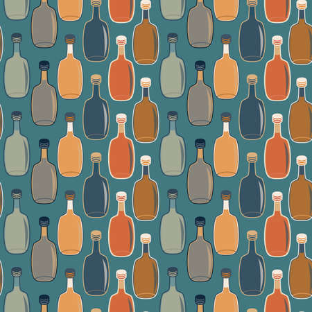 Seamless alcohol bottles pattern on turquoiseのイラスト素材