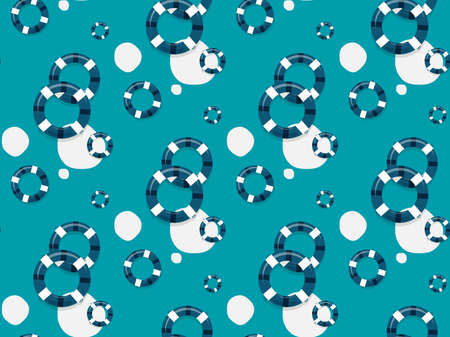 Seamless vector pattern with lifebuoys on turquoise background