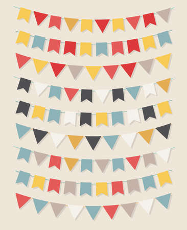 Vector bunting party flags set in different colorsのイラスト素材