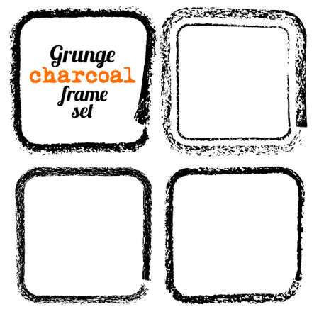 Set of four grunge square charcoal frames vectorのイラスト素材