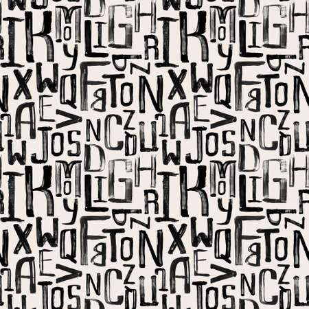 Seamless vintage style pattern, uneven grunge letters of random sizeのイラスト素材