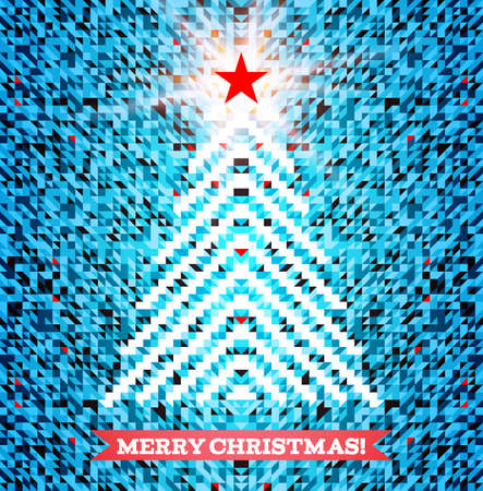 Triangular Christmas tree design on blue backgroundのイラスト素材