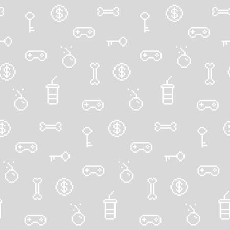 Seamless oldschool gaming inspired pattern, game icons, achievements, 90s backgroundのイラスト素材