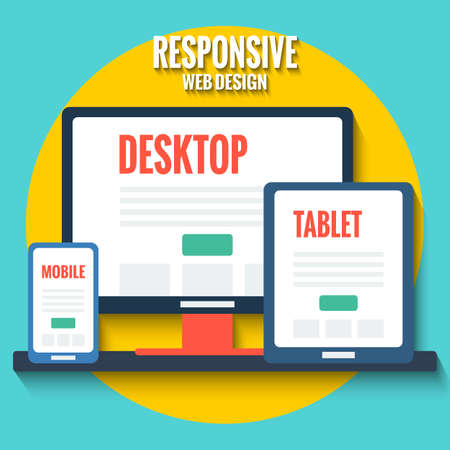Responsive web design concept, flat illustration with desktop, tablet and smartphoneのイラスト素材