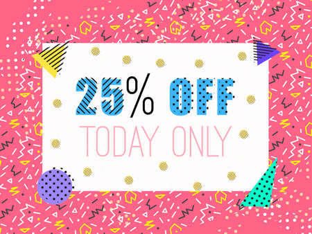 Pop sale banner in Memphis style, retro geometric promo banner