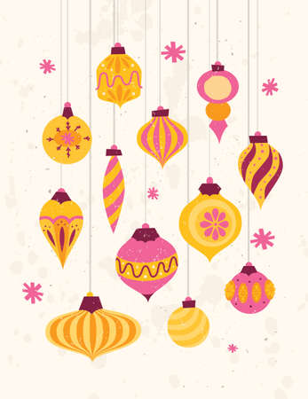 Set of festive retro Christmas ornaments 50s styleのイラスト素材