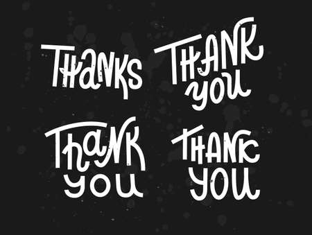 Collection of four custom pieces of  Thank you lettering, fun style words on dark backgroundのイラスト素材