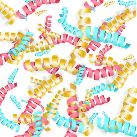 Fun colorful serpentine background for holiday designs for kids, colorful streamers decoration isolated on white backgroundのイラスト素材