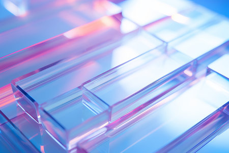 Crystal clear glass block texture, iridescent transparent material backgroundの素材