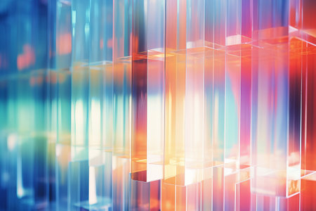 Crystal clear glass block texture, iridescent transparent material backgroundの素材