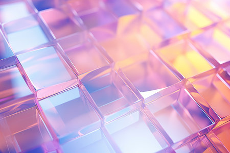 Crystal clear glass block texture, iridescent transparent material backgroundの素材