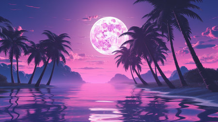 Lo-fi vaporwave aesthetic wallpaper, peaceful nature landscape with mountains at night in nostalgic pastel purple colorsの素材