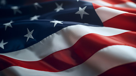 American flag, USA national Star-Spangled banner proudly waving in the windの素材