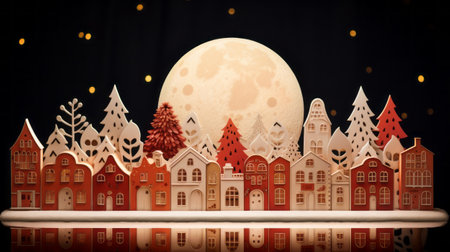 Scandinavian Christmas card. Festive European town made of clay and decorated for the holidaysの素材
