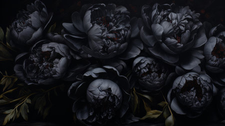 Painterly floral illustration, decadent peony flower arrangement inspired by Baroque and Dutch Golden Age art stylesの素材