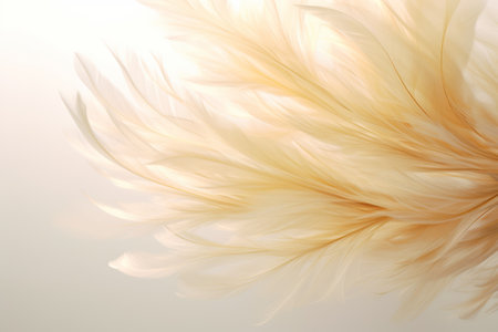 Ethereal golden feathers background, glowing light shines through, light and airy designの素材