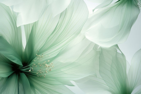 Fresh, delicate, ethereal tropical leaves background with a mist effect, translucent rainforest greenery designの素材