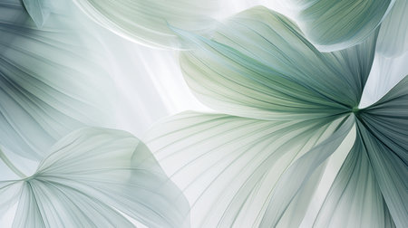 Fresh, delicate, ethereal tropical leaves background with a mist effect, translucent rainforest greenery designの素材