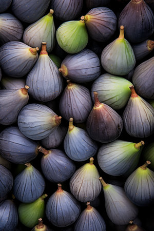 Overhead view of whole figs, fresh produce photography, new harvestの素材