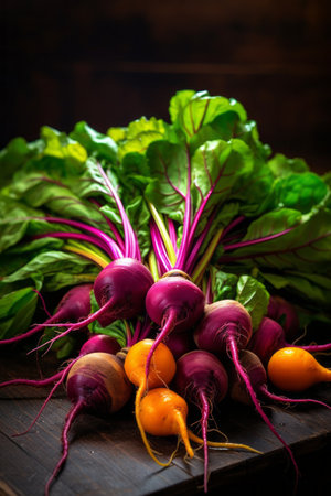 Heap of vibrant fresh beets at the farmer's market, locally grown new harvest, top viewの素材